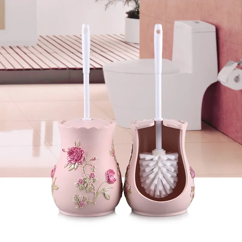 

Restroom Resin Cleaning Brushes Set European Bathroom Accessories Toilet Brush Household with Holder Set Floor-standing