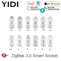 Customized ZigBee 3.0 Smart Socket Plug with 2 USB Interface Tuya Smart Life APP Remote Voice Control Echo Alexa Google Home