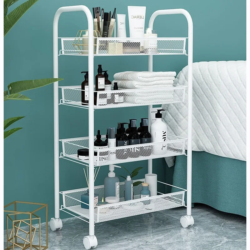 Three-tier four-tier kitchen living room multi-storey storage rack for mobile moving trolley storage rack iron niche shelf