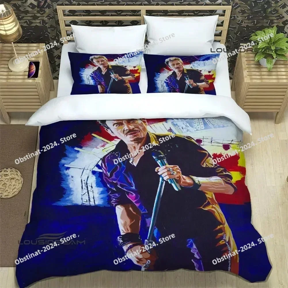 rock star Johnny Hallyday Printed Bed Set Duvet Cover Pillowcase Bedding Set Bed Linen Sheet Quilt Cover Full Queen King Size