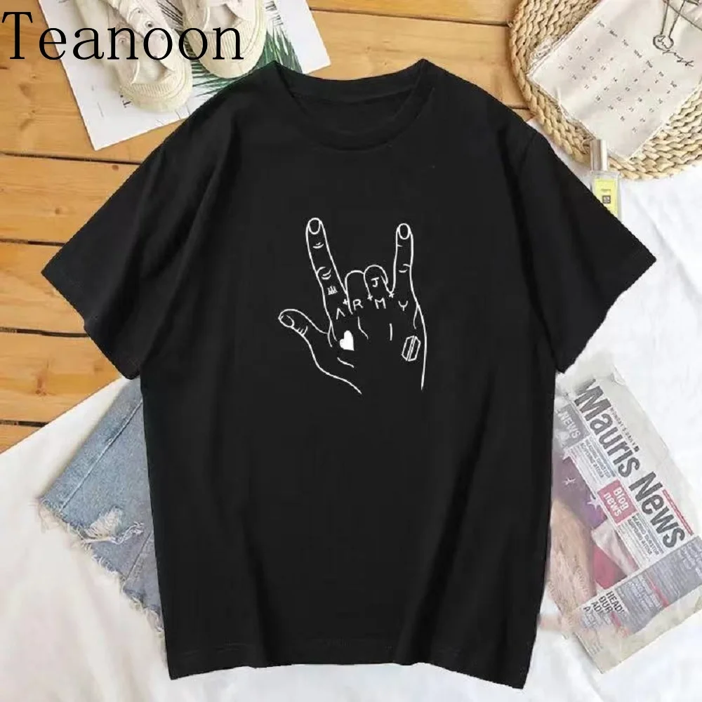 Jungkook Hand Tattoos Graphic Tee T-Shirt Men Sumemr Pritn Tshirt Kpop Korean Fashion Woman Unisex Clothing Oversized T Shirt