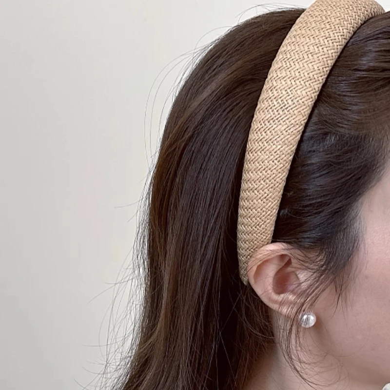 Bastgras-Stirnband, breites Kreuz, geflochtenes Haarband, einfarbig, Urlaubs-Stirnbänder, einfacher täglicher Damen-Haarschmuck – Detail 2