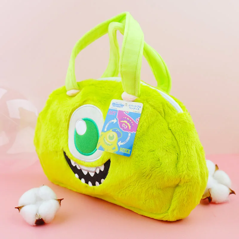 Kawaii Fluffy Stuffed Makeup Bag Mike Wazowski Toys Handback For Woman Green Cute Plush Cosmetic Portable Storage Bag For Girls