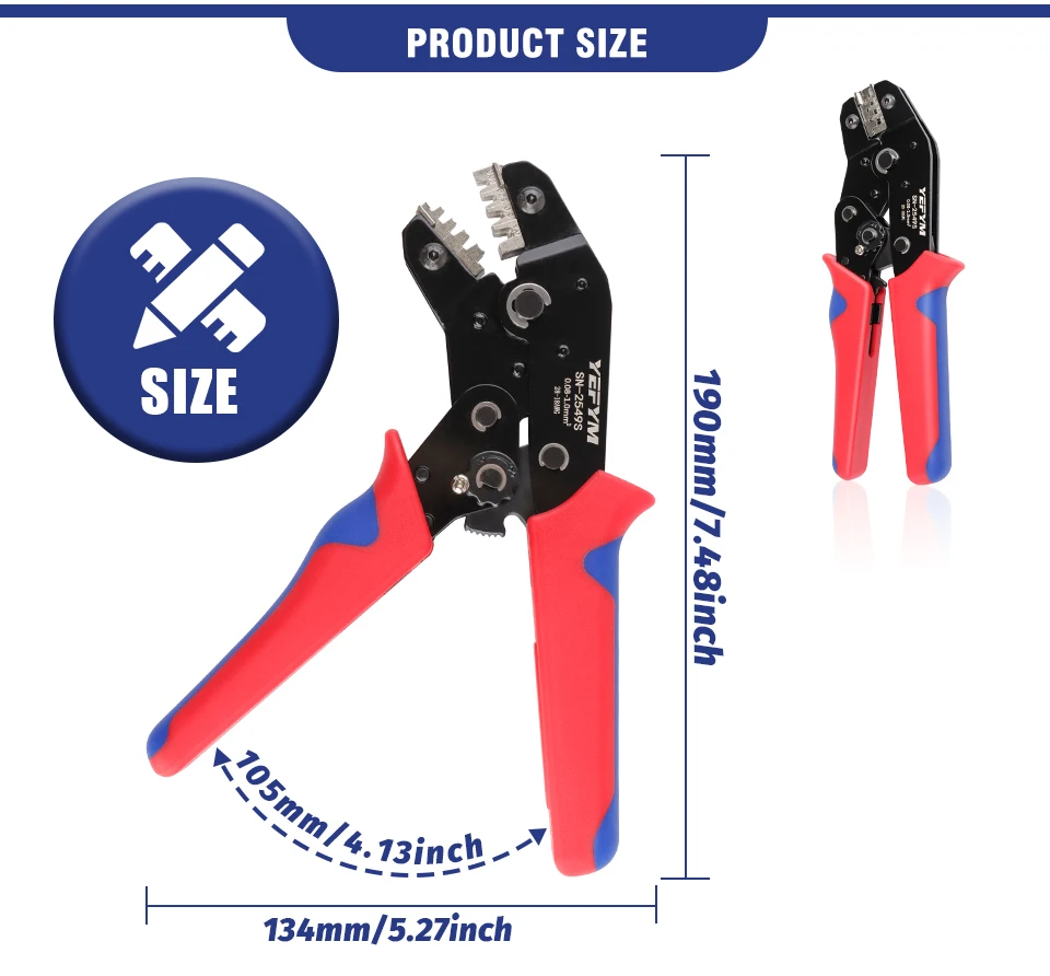 SN-2549S Crimpwerkzeuge für PH2.0/XH2.54/2.8/3.0/3.96/KF2510/JST Terminal 0,08–1,0 mm2/AWG28–18 Drahtratszange – Detail 5