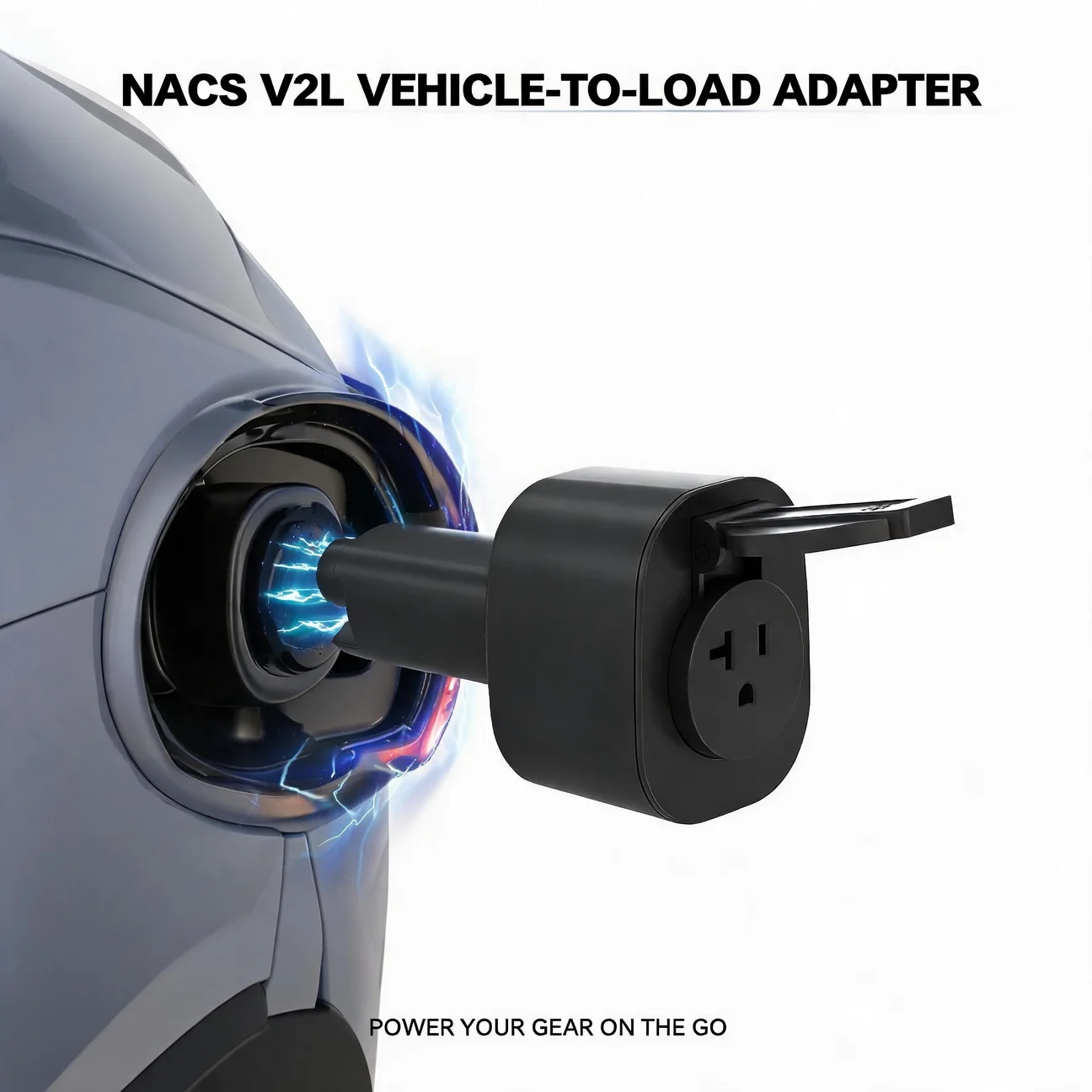 NACS V2L to NEMA 5-20 Socket Portable EV Discharger Adapter 125V 20A Vehicle-to-Load Power Adapter for Camping & Emergency