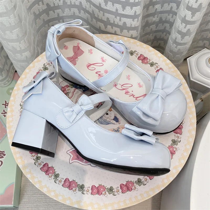 

Original Lolita High Heel Tea Party Elegant Round Head Middle Heel Lolita College Leather Shoes Cos Loli