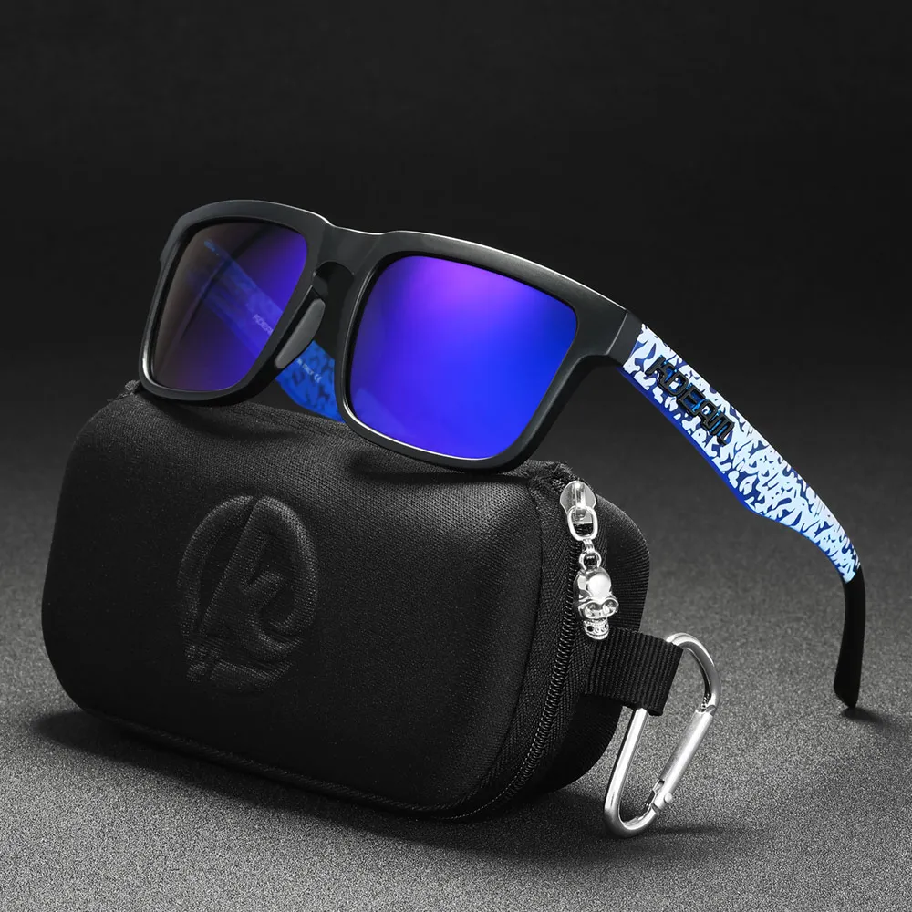 Neue hochwertige quadratische Sonnenbrille für Herren der Marke KDEAM, farbige Sport-Polarisations-Sonnenbrille mit reflektierender Beschichtung und verspiegelten Gläsern – Detail 27