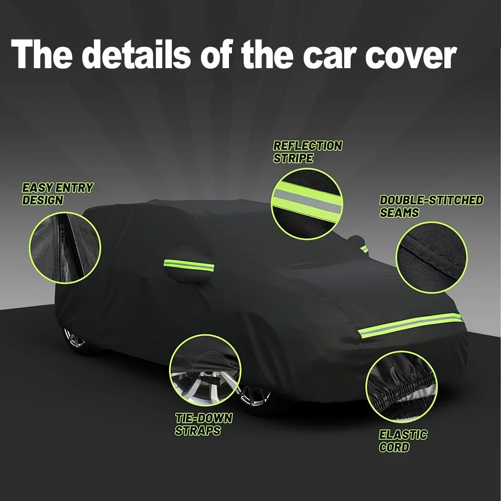 Outdoor Full Car Cover Sun Protection with Side Zipper Windproof Straps For SUV Anti Dust Snow Water Proof Full Car Cover