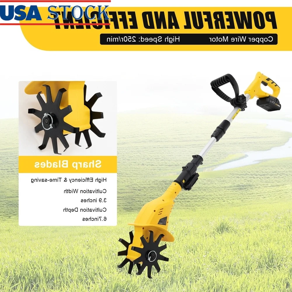 

Cordless Electric Rototiller Rechargeable Soil Cultivator Handheld Garden Tool Adjustable Height Eco-Friendly Efficient Tilling