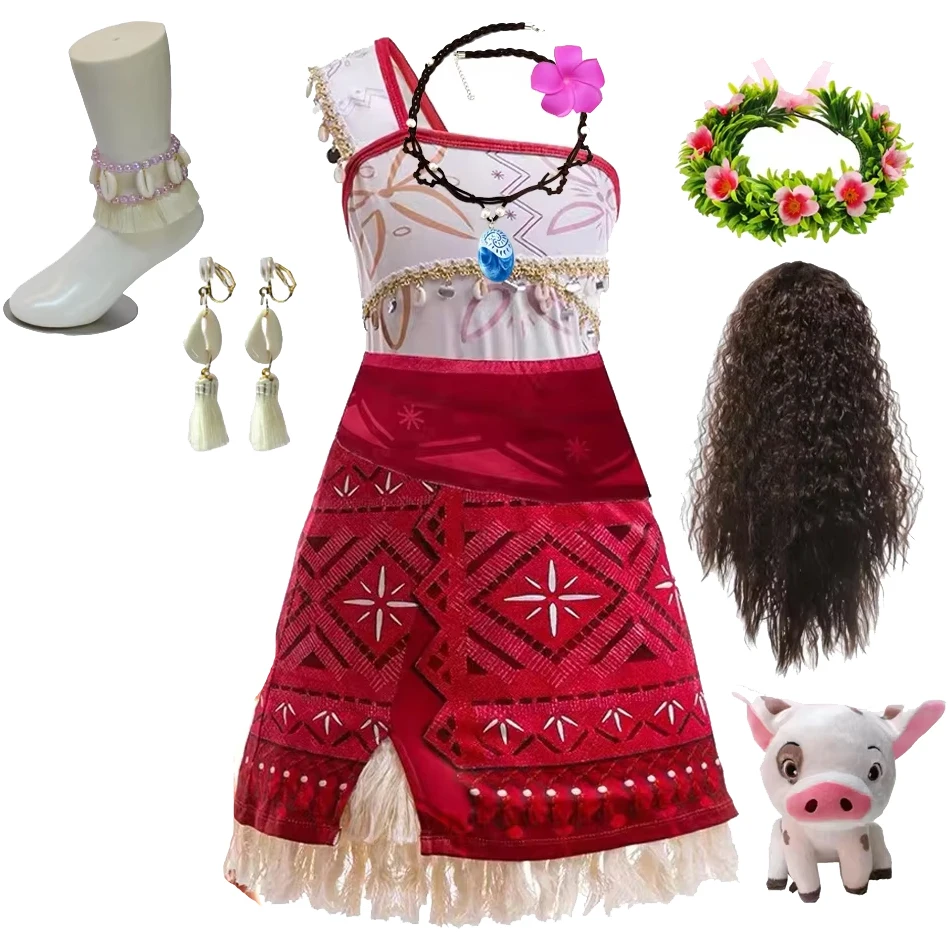 Girls New Movie Moana 2 Dress Halloween Party Adventure Costume Girl Princess Fancy Clothes Children Vaiana Pua Pig Outfit