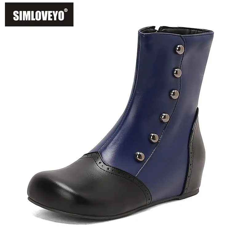 

SIMLOVEYO 2025 Высококачественные женские ботильоны с круглым носком, каблук 4 см, молния, декор с заклепками, разноцветные, расширенные размеры 48 50, повседневный дизайн