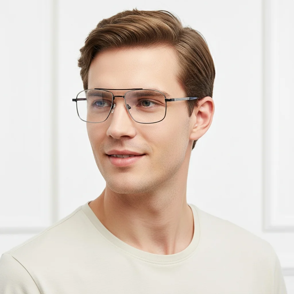 Fashionable Men's Retro Double-striped Pilot Style Eyeglass Frame - Metal Large Frame Car Glasses6012