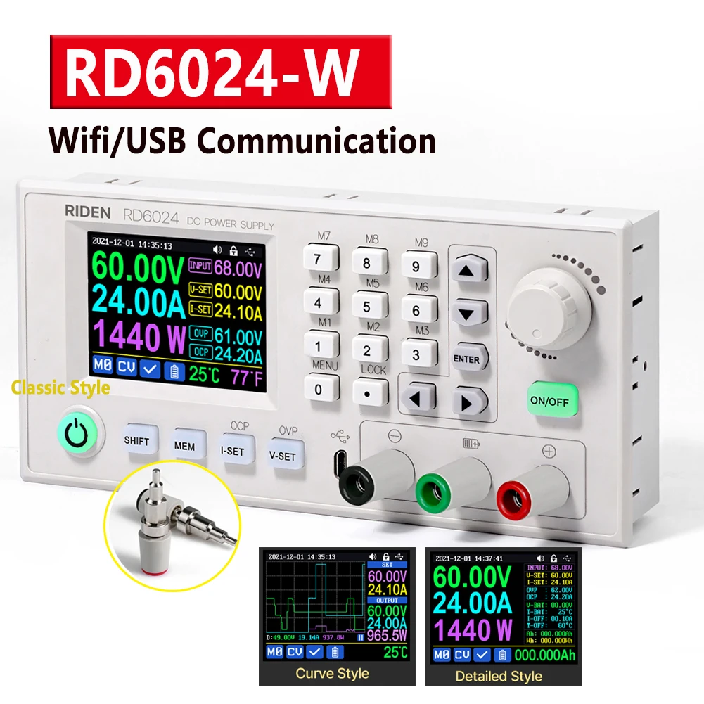 RD6024 RD6018 DC Voltage Regulator 60V 24A WIFI/USB Connection Step Down Voltage Bench Data Storage Power Supply Buck Converter