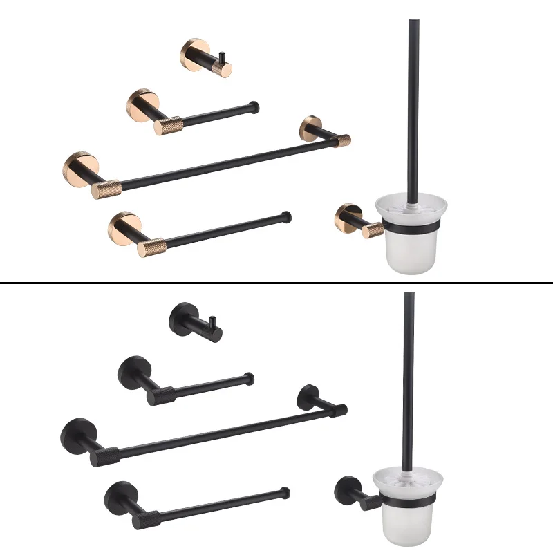 مات الأسود + ارتفع الذهب مخرش شريط منشفة مزدوجة رف المناشف الورقية خطاف ملابس واحد اكسسوارات الحمام