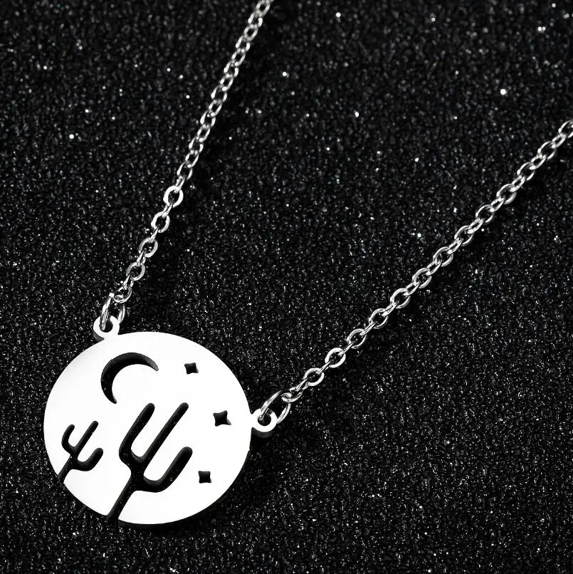 Simple Cactus Necklace Stainless Steel Fashion Jewelry Cute Desert Plant Pendant