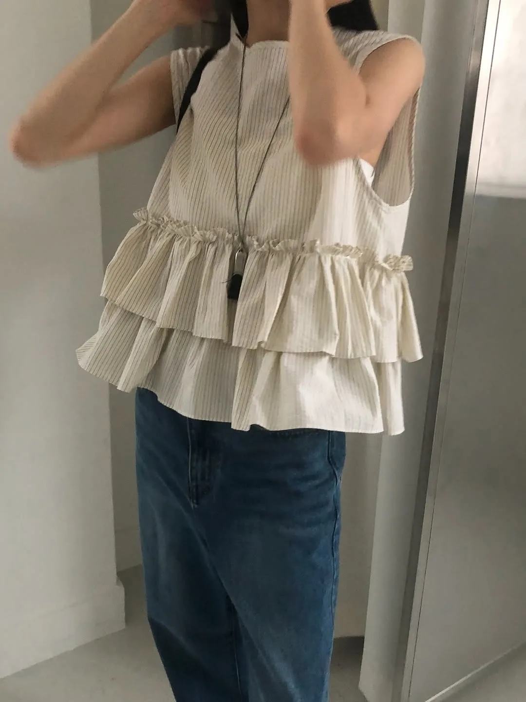 

Women's Striped Vest Summer New Sle Vintage Splicing Floral Top Design Sense Two-Sided Wear Ba Belted Vest