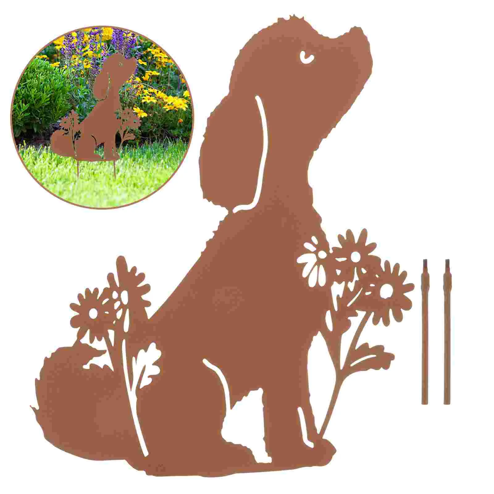 Puppy Garden Insert Sign Retro Decor Yard Stake Dog Yards Iron Outdoor Ornament Wrought Stakes Lawn Adornment