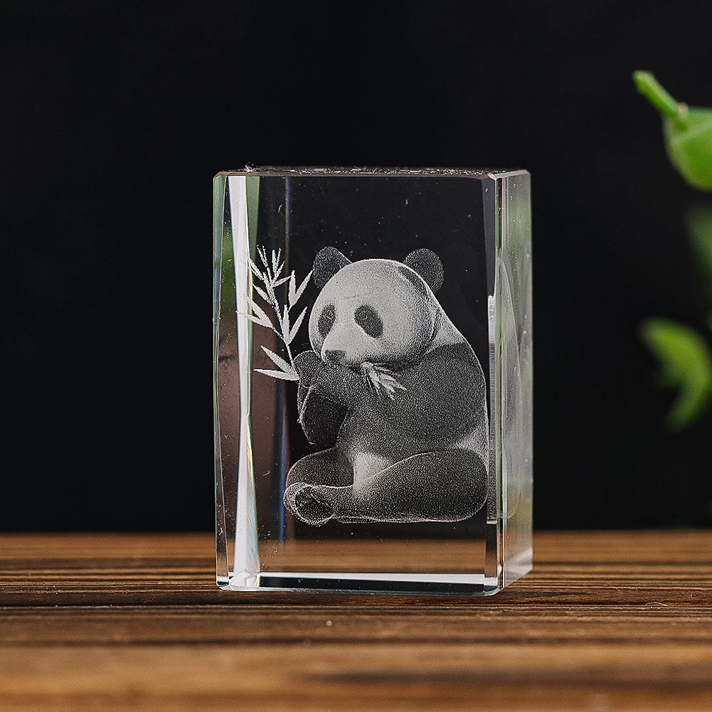 

3D Laser Engraved Crystal Paperweight Cute Panda Glass Desktop Ornaments Crafts Feng Shui Attract Wealth Home Decor Accessories