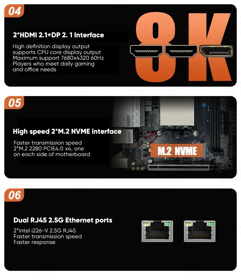 AMD Ryzen 9 7940HS/8945HS Mini-ITX-Motherboard |   2×DDR5 64GB |   2×NVMe PCIe4.0+4×SATA3 Dual 2,5G LAN | Firewall/NAS/Gaming 17×17cm