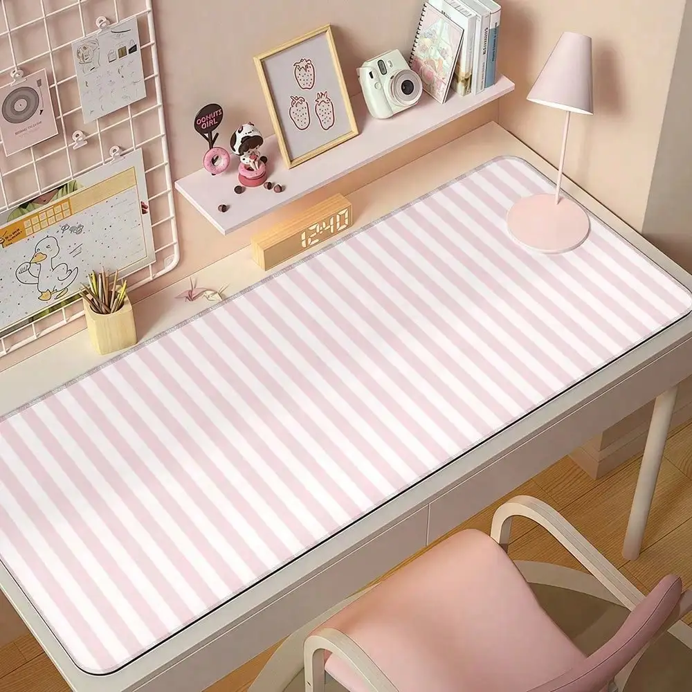 Pink White Striped Desk Mat Mousepad Mouse Office Mouse Pad Desk Decor Laptop Accessories Non Slip Gaming Carpet Mouse Pads