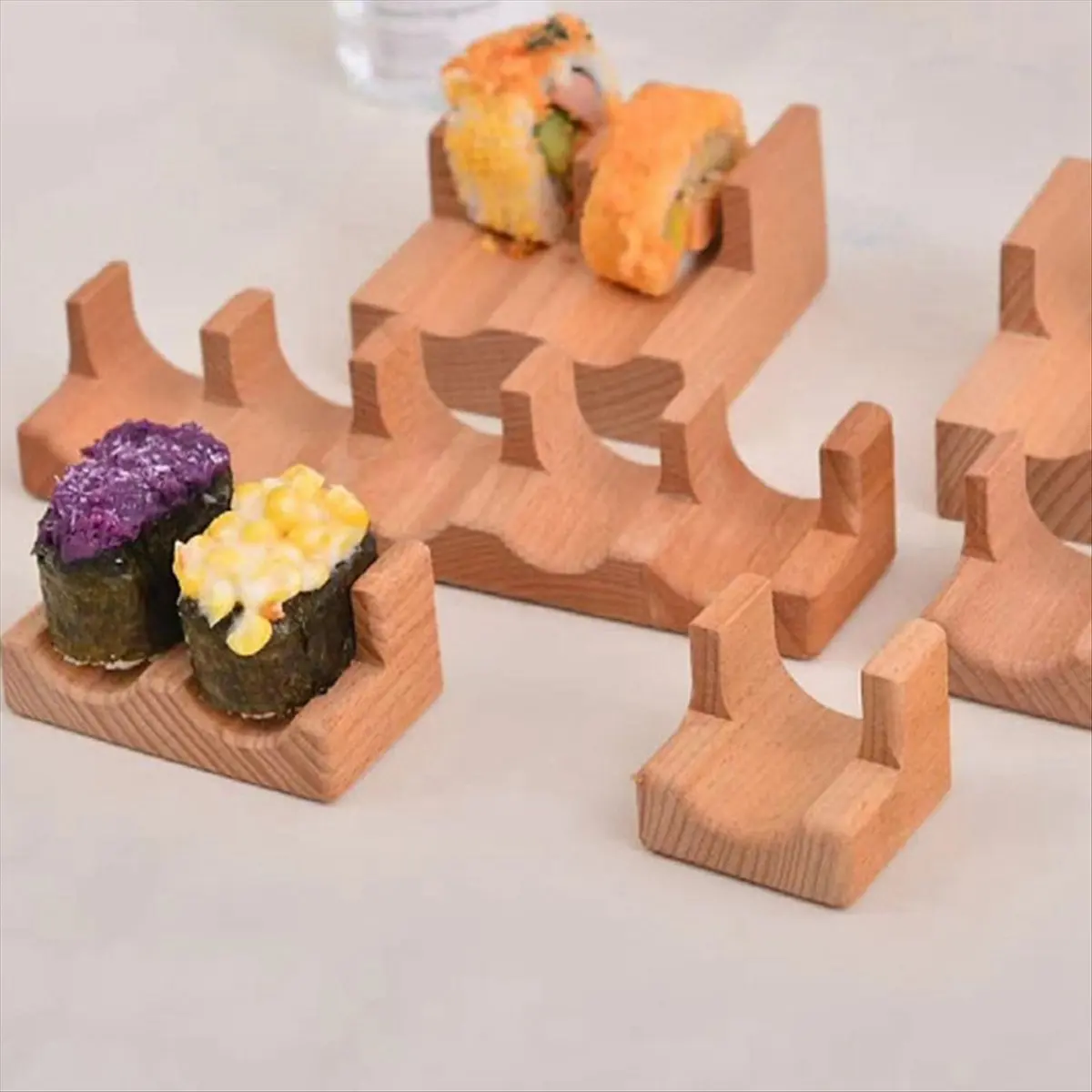 &A11I Wood Sushi Tacos Holder Taco Stand Serving Rack Divider Taco Rack Tray Plates for Home Restaurant Dining Party B