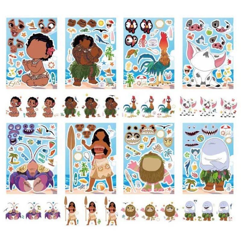 24pcs Disney Moana Stickers Children\'s Assembly Jigsaw Puzzle DIY Jigsaw Stickers Decorations Children\'s Educational Party Toy