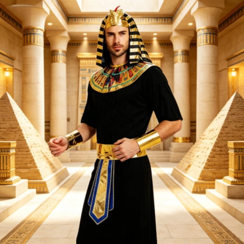 Egyptian Pharaoh Cleopatra Costume Black Priest Robe Halloween Carnival Party Role Play Clothing for Men Women