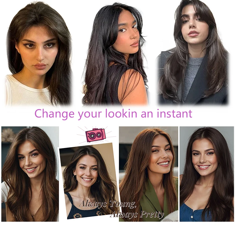 Rambut Asli 100% 7X10cm Jaring Rambut Swiss Lace Buatan Tangan Hairpiece 3 Jepit Ekstensi Rambut Topper dengan Poni Wig untuk Wanita