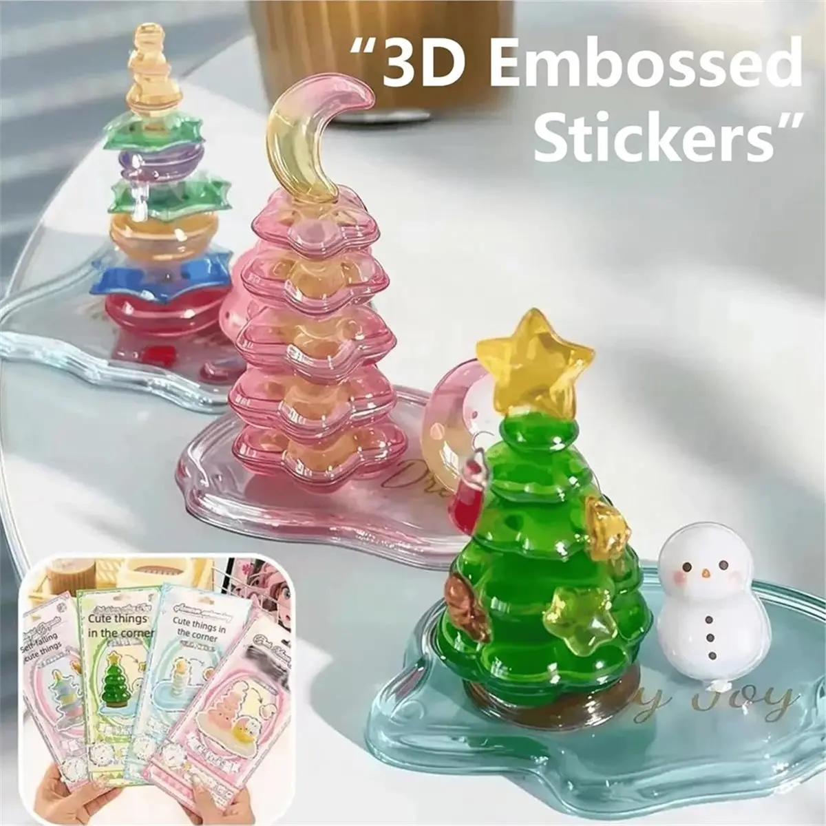 Home Tool Crystal Stacked 3D Building Stickers,3D Stacked Stickers,Cartoon Decorative Sticker Kit,Cute Mini Desktop Ornament(4Pc