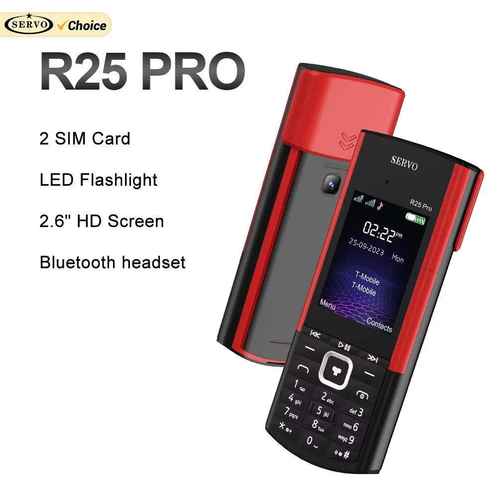 SERVO R25 Pro Button Mobile Phone 2 SIM Standby Call Recording Flashlight FM 2G GSM Cellular Phones Built in Bluetooth Earphone