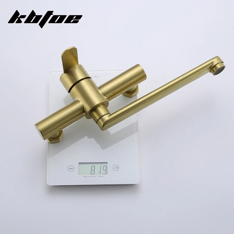 ゴールド壁掛けキッチン蛇口回転式温冷水シンクミキサータップ延長スパウトバルコニーガーデンクレーンステンレス鋼