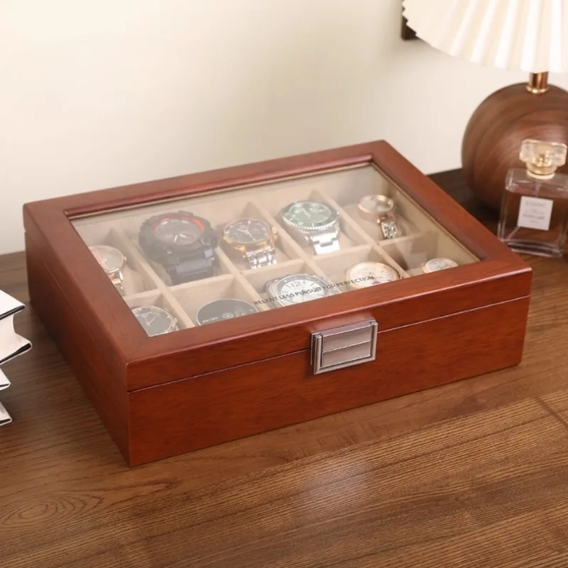 Solid Wood Watch Display Case Transparent Watches Organizer Boxes Waterproof Watches Storage Box Luxury Wristwatch Show Cases