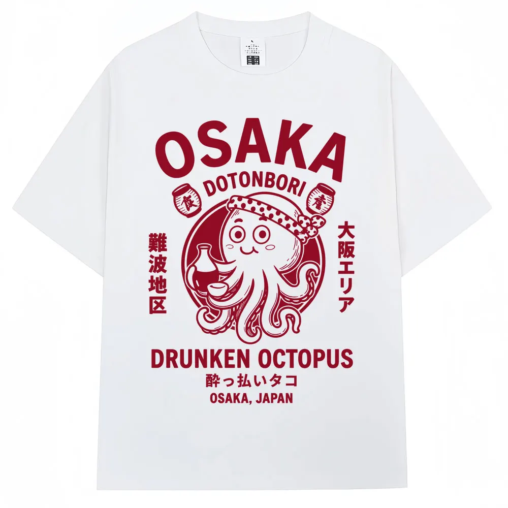 Japanese Style Osaka Drunken Octopus Graphic T-shirt Men Women Dotonbori Vintage T-shirts Loose Cotton T Shirts Streetwear Gifts