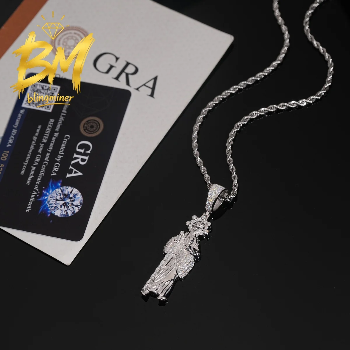 Blingminer 2.5inch Hip Hop Jesus VS Moissanite Pendant For Men Women S925 Silver Pendants Jewelry Pass Diamonds Tester GRA