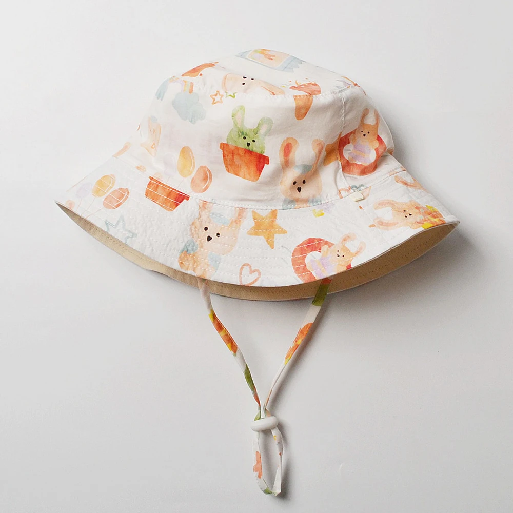 Sun Hat Girl Boy Summer Sunshine Protection Rabbit Big Brim String Cap Beach Accessory For Kids Holiday Outdoor Spring