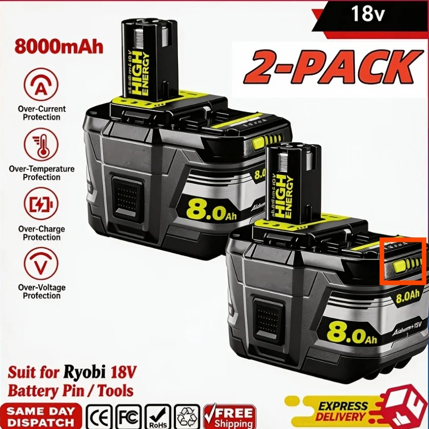 

Высокопроизводительная литиевая батарея RYOBI 18В без эффекта памяти, с низким саморазрядом, подходит для всех инструментов P108, P109.