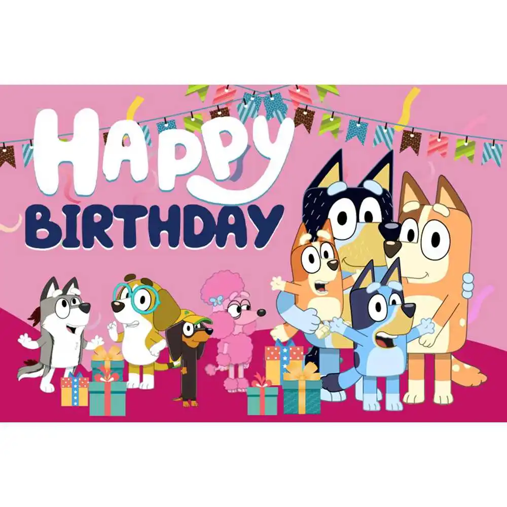 Cartoon Shepherd Dog Blue Background Boy Girl Happy Birthday Customized Photo Studio Photography Decorative Background Vinyl