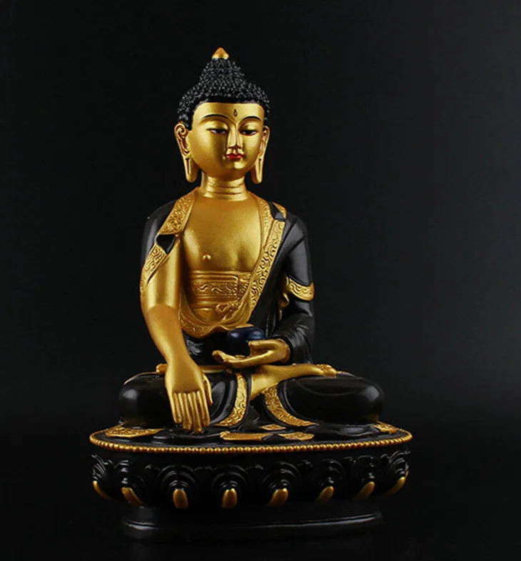 Tibet Buddhism Resin Gild Sit Lotus Sakyamuni Gautama Siddhartha Buddha Statue&