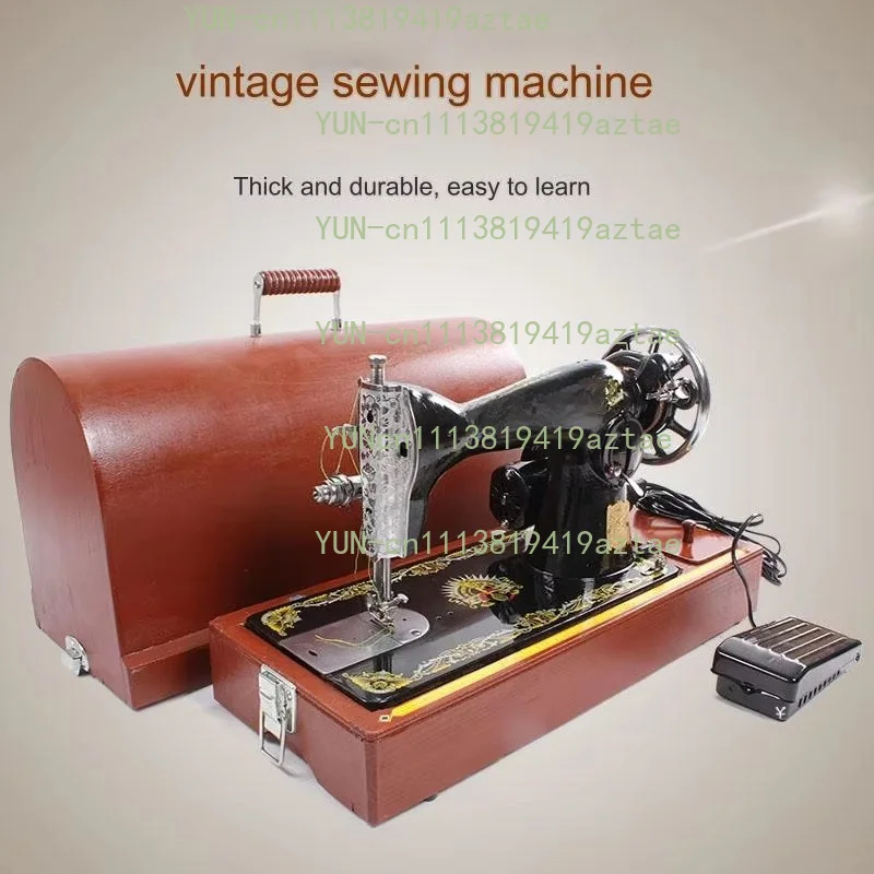 Antique Treadle Sewing Machine with Vintage Head & Large Wooden Case Garment Processing Tool for Collection