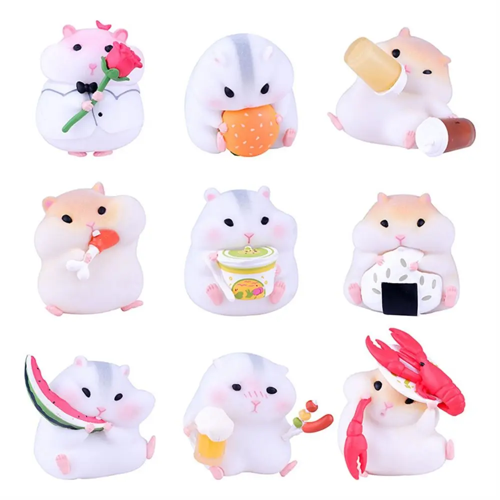 Foodie Series Hamster Clarke Figures Model Toys Flocking Mouse Gourmet Hamster Figures Cute Small Animals Collectible Toys