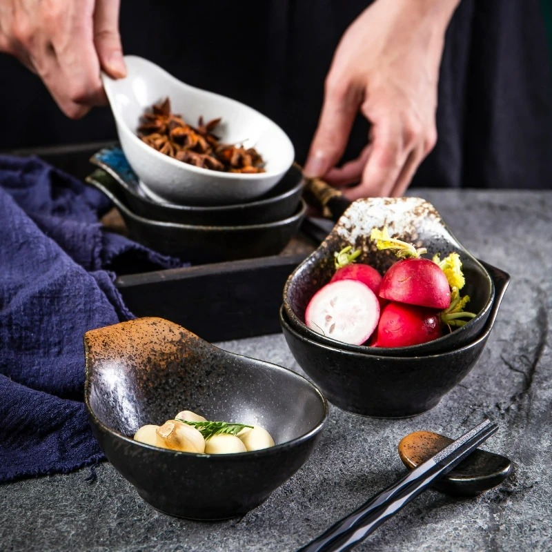 

Japanese-style Ceramics Seasoning Dish Snack Snack Dessert Plate Dish Vinegar Soy Sauce Dish Bowl with Handle Tableware New