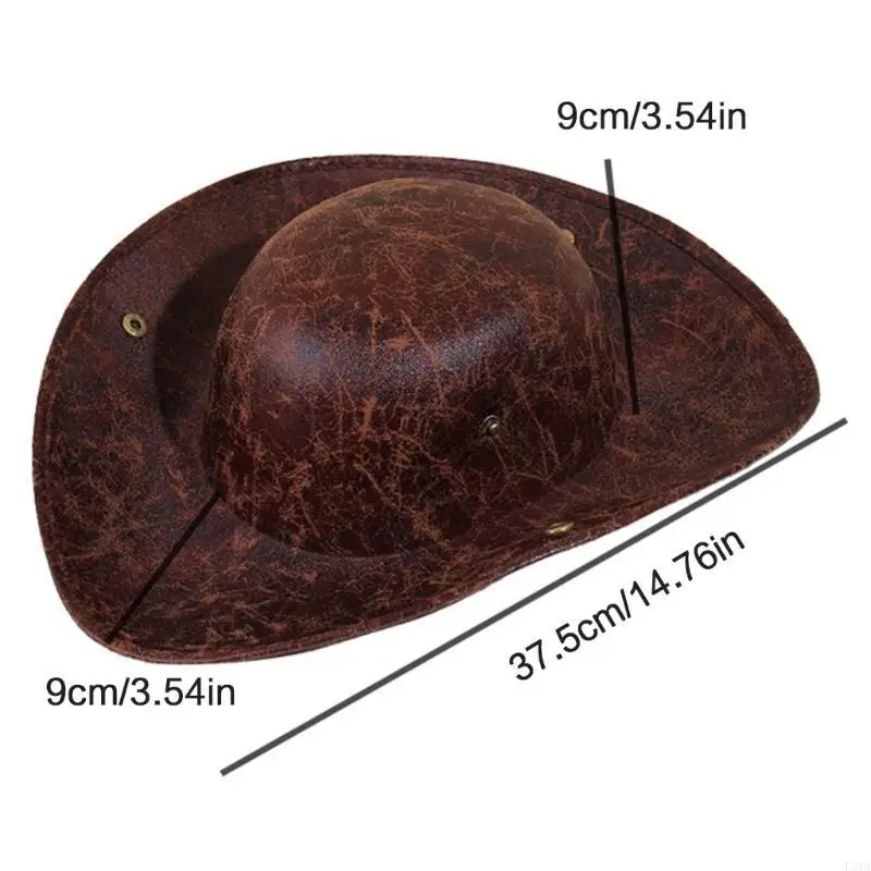L5YA Colonial Tricorn Hat PU Leather Pirate Hat Pirate Caps Steampunk Pirate Hat for Theme Party