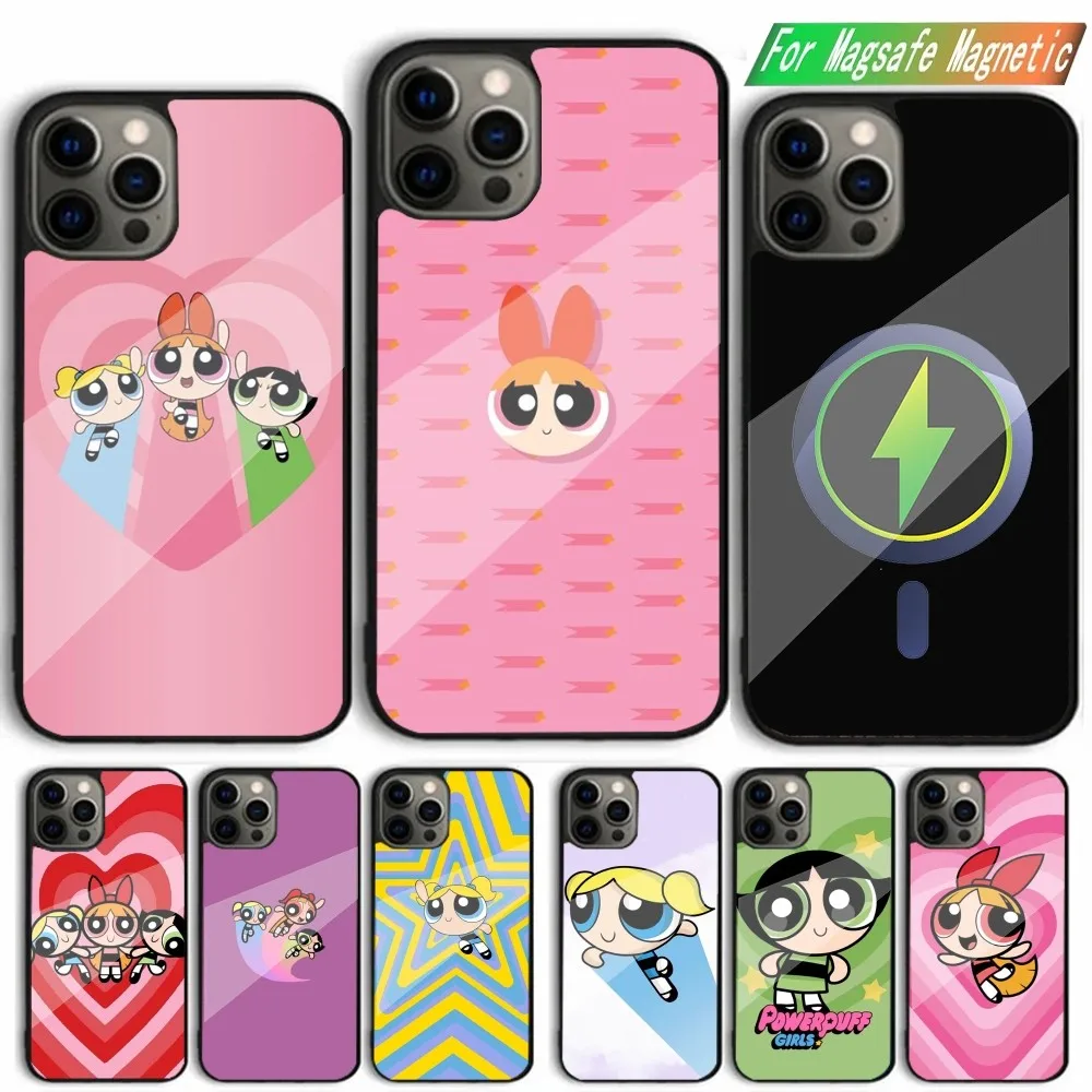 Cartoon P-Powerpuff Girls Phone Case For iPhone 15,14,13,12,11,Plus,Pro,Max Mini Magsafe Magnetic Wireless Charging