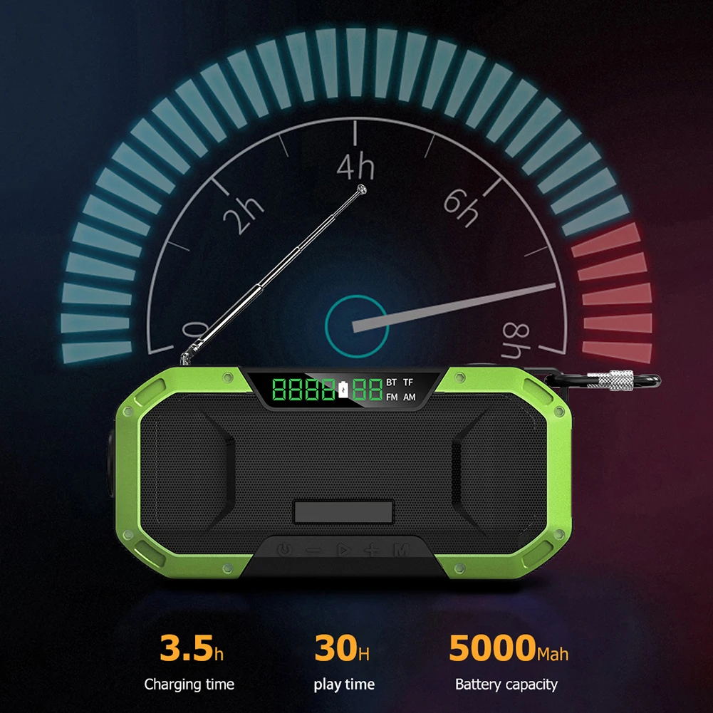 Good Multifunctional Bluetooth Speaker Radio Solar Hand Crank Dynamo Powered FM/AM Weather Radio IPX5 Outdoor Flashlight SOS