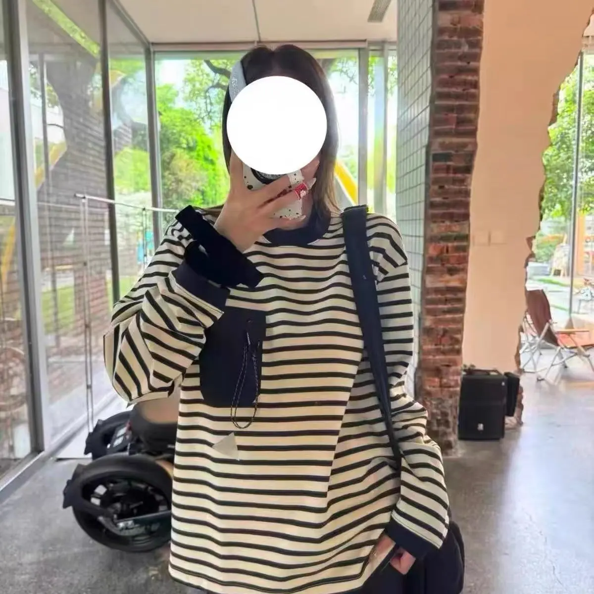 AND Mountain System Retro Heavyweight Striped Pocket Long Sleeve T-Shirt Loose Unisex Nautical Stripe Top Breathable Cotton