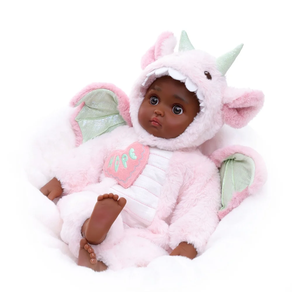 

Cloveray 46cm Realistic Reborn Baby Doll 18 inch Plush Little Flying Dragon Black Skin Vinyl Doll Vinyl Limb Cloth Body Kid Gift