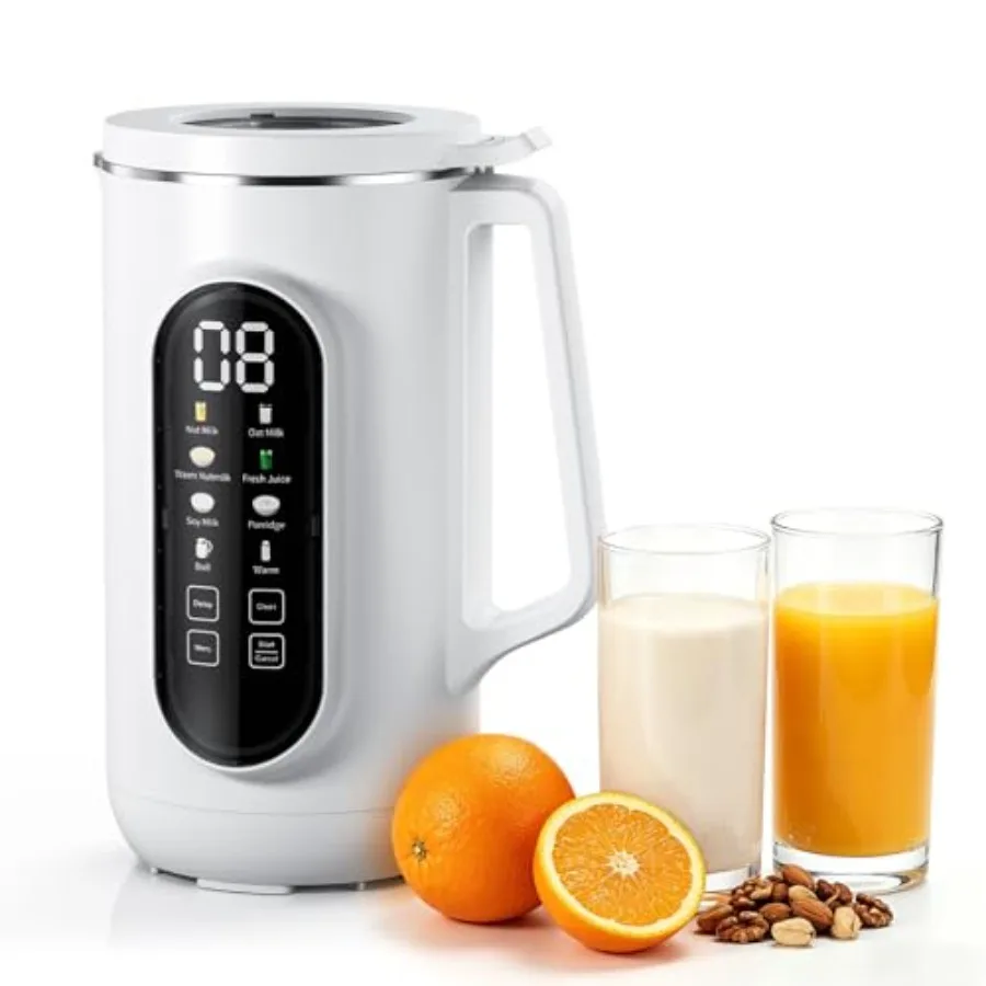 

40oz Nut Milk Maker Machine: 10-in-1 Soy Milk Maker for Homemade Almond, Oat, Coconut Plant-Based Milks Stainless Steel, White,