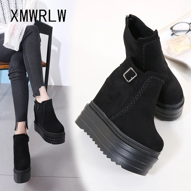 

XMWRLW Women's Ankle Boots 2022 Autumn Leather Platform Shoes Women Hidden Heel Ankle Boots High Heels Ladies Wedges Autumn Boot