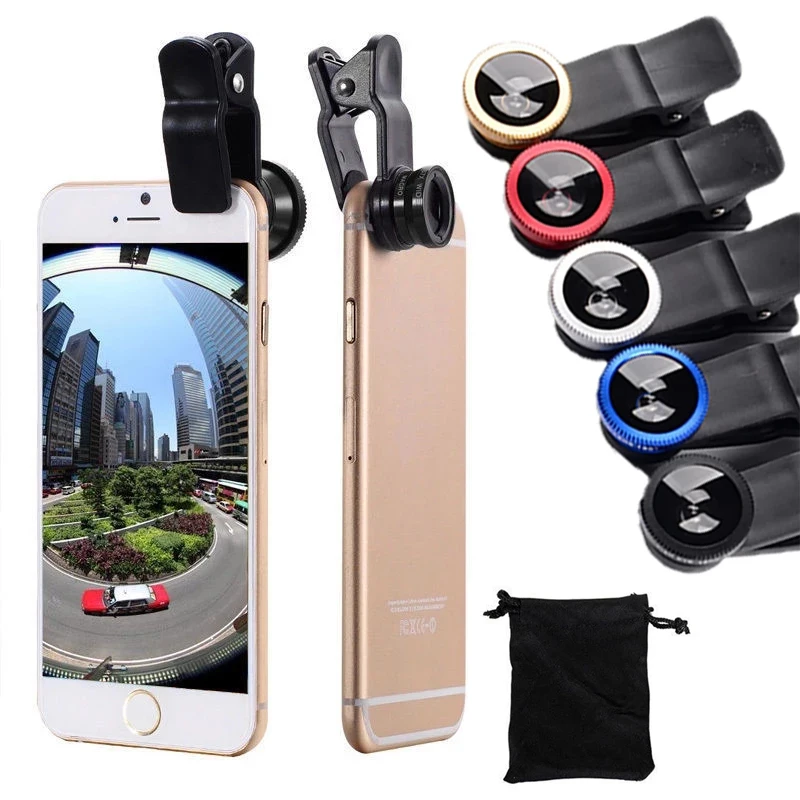 3 in 1 Fisheye Phone Lens 0.67X Wide Angle Zoom Fish Eye Lens With Clip Lens On The Phone For iPhone Huawei Xiaomi Macro Lenses