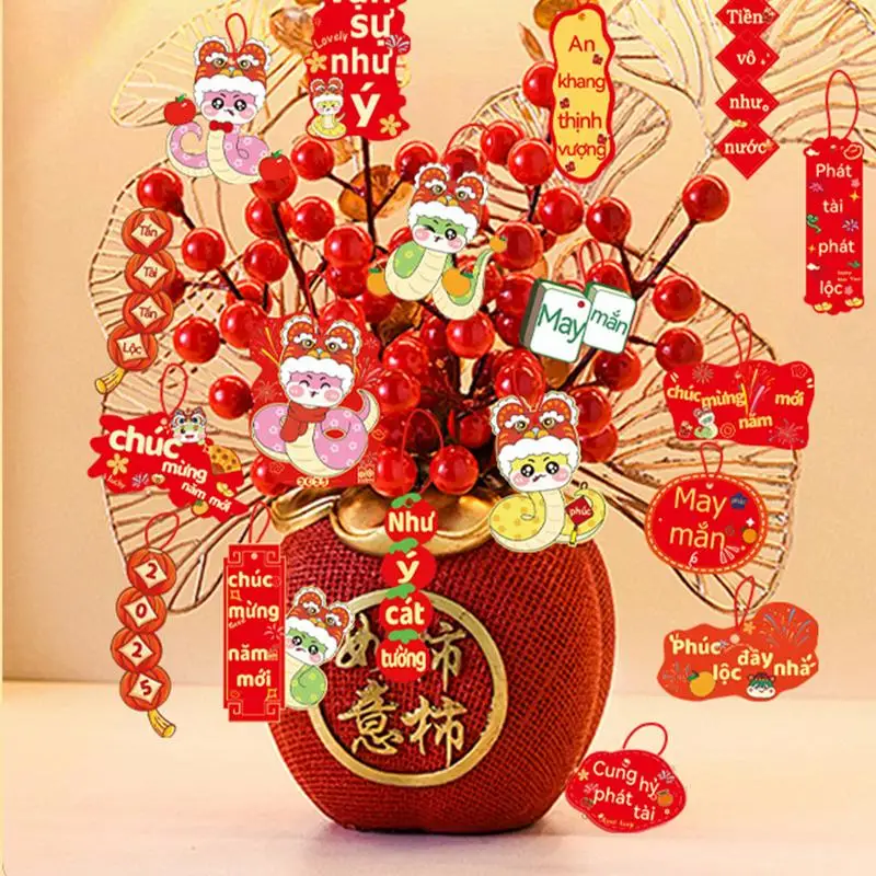 New 2025 Lunar Year Prosperity Tree Potted Plant Living room Indoor Decorative Vietnamese Culture Snake Year Hanging Ornaments